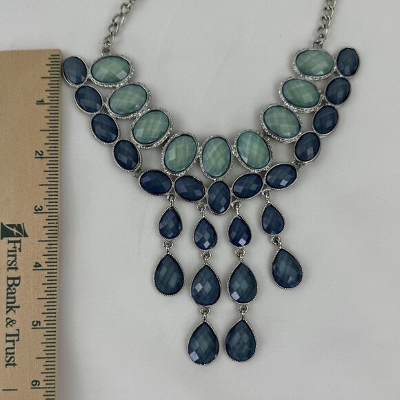 Erica Lyons EL Blue Green Gemstones Statement Necklace Adjustable Chain 21"-24" - Picture 9 of 12